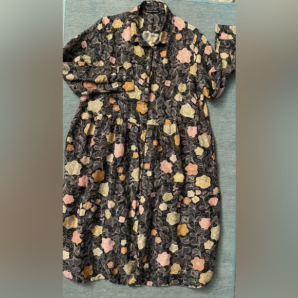 Gudrun Sjödén Whimsical Floral Woven Shirt Dress Organic Linen Modal Size M - Picture 8 of 11
